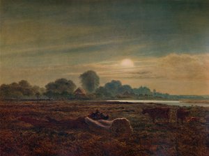 Moonlightin River Scene, karjan kanssa, 1879, 1935