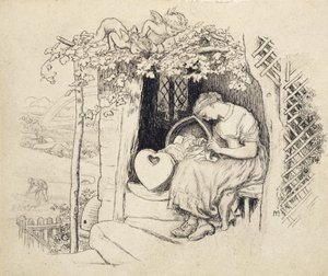 By the Cradle (kynä ja Intian muste grafiitin päällä) tekijältä Arthur Hughes