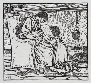 Hans Christian Andersen: Tyttö, joka tallasi leipää (litho) tekijältä Arthur Joseph Gaskin