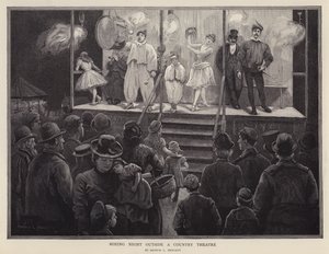 Nyrkkeily-ilta maalaisteatterin ulkopuolella (litho) tekijältä Arthur L. Hewlett