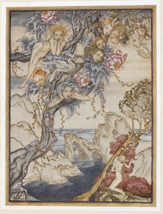 ACT III: Kohtaus II, rivi 144 Saari on täynnä ääniä, ääniä ja makeita ilmaa, jotka tuovat iloa eivätkä satuta. tekijältä Arthur Rackham
