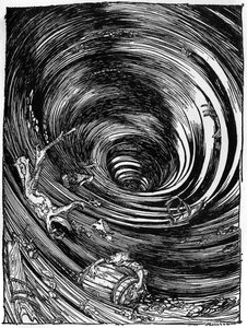 Edgar Allan Poen laskeutuminen pyörteeseen tekijältä Arthur Rackham