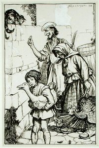 Sir Alured Dennen Tom-Cat, kuvitus Thomas Ingoldsbyn teoksesta "The Ingoldsby Legends, or Mirth and Marvels", julkaistu 1898 (kynä ja muste paperille) tekijältä Arthur Rackham