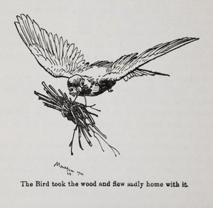 Lintu, joka kantaa nippua risuja. tekijältä Arthur Rackham