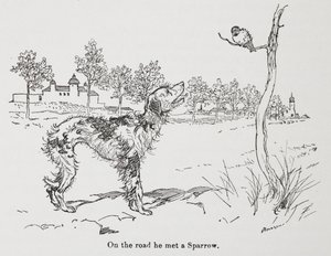 Koira ja varpunen. tekijältä Arthur Rackham