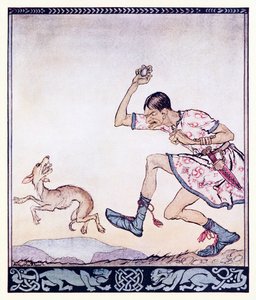 Mies, joka ei pitänyt koirista. Itse asiassa hän vihasi niitä. from The Birth of Bran in Irish Fairy Tales. tekijältä Arthur Rackham