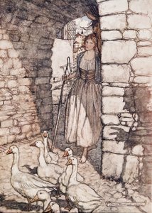Valitettavasti! Rakas Falada, siellä sinä roikut .. , Grimmin veljesten saduista, kustantamo. 1909 tekijältä Arthur Rackham