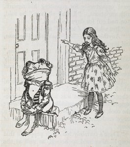 Liisa ja sammakko pukeutuneena jalkamieheksi tekijältä Arthur Rackham