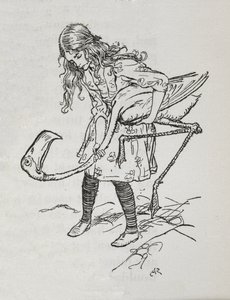 Alice pelaa krokettia flamingon kanssa tekijältä Arthur Rackham