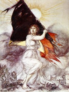 Allegoria Belgiasta ensimmäisen maailmansodan aikana, piirustus Arthur Rackham tekijältä Arthur Rackham