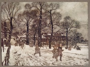 Iltapäivä, jolloin puutarhat olivat lumen valkoisia, Peter Panin Kensington Gardensissa kirjoittanut J M Barrie (1860 - 1937), pubi. 1906 tekijältä Arthur Rackham