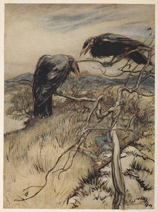 Kuvitus "Twa Corbiesista" tekijältä Arthur Rackham
