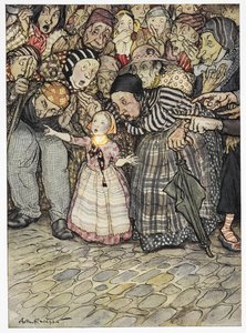 "Mas ele não está usando nada", disse uma criança pequena. Ilustração colorida para a história, 
