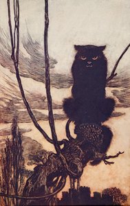 Päivisin hän teki itsestään kissan ?, Grimmin veljesten saduista, pub. 1909 tekijältä Arthur Rackham