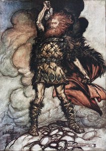 Donner, herrasi, kutsuu isäntänsä! Kuvitus teoksiin The Rhinegold ja The Valkyrie, kirjoittanut Richard W tekijältä Arthur Rackham