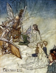 Elves Playing Music Illustration Arthur RACKHAM (1867-1939) William SHAKESPEAREn kesäyön unelmaan tekijältä Arthur Rackham