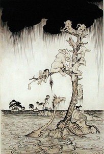 Tulva (kynä, muste ja akvarelli paperille) tekijältä Arthur Rackham