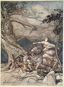 "Fricka lähestyy vihassa", 1910. tekijältä Arthur Rackham