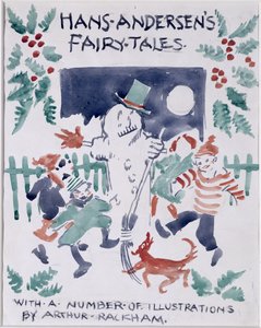 Hans Andersens Fairy Talesin etukannen luonnos (wc paperilla) tekijältä Arthur Rackham