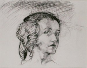 Tytön pää (kynä paperille) tekijältä Arthur Rackham