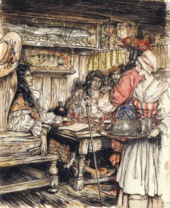 Mene katsomaan yhdessä King Streetin kahviloista Westminsterissä, kuvitus Isaac Waltonin teoksesta The Compleat Angler, 1931 (kynä ja muste ja akvarelli paperille) tekijältä Arthur Rackham