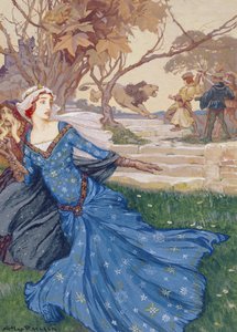 Guineveren pelastaja La Cote Male Taile, kuvitus kokoelmasta Tarinoita vanhoista satuista: Grimm, Andersen ja Stories of King Arthur, julkaistu 1905 (vartalonväri paperilla) tekijältä Arthur Rackham