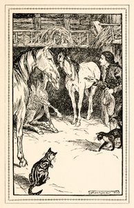 Gulliverilla on kunnia saada kuulustella herrojensa vieraita Jonathan Swiftin Gulliversin matkojen IV osasta: Matka Houyhnhnmien maahan. tekijältä Arthur Rackham