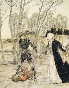 Huonekalut ja erilaiset esineet 1100- ja 1300-luvuilta tekijältä Arthur Rackham