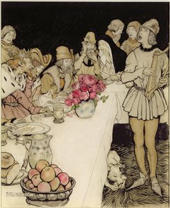 Huonekalut ja erilaiset esineet 1100- ja 1300-luvuilta tekijältä Arthur Rackham