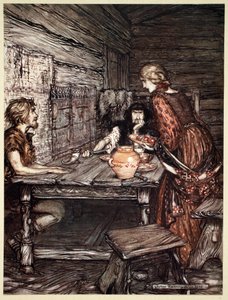"Hunding löytää samankaltaisuuden Siegmundin ja Sieglunden välillä", 1910. tekijältä Arthur Rackham