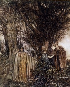 Arthur RACKHAMin (1867-1939) kuvitus William SHAKESPEAREN kesäyön unelmaan tekijältä Arthur Rackham