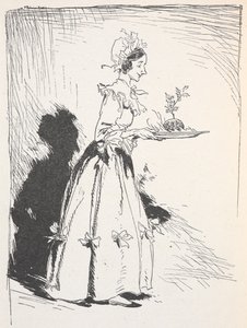 Kuva naisesta, joka kantaa jouluvanukkaa tekijältä Arthur Rackham