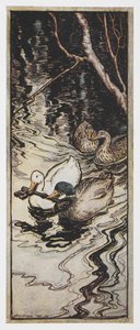Kuva kahdesta ankasta, jotka kantavat avainta The Queen Been. tekijältä Arthur Rackham