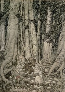 Huonekalut ja erilaiset esineet 1100- ja 1300-luvuilta tekijältä Arthur Rackham