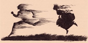 Ihan kuin tuuli olisi vihellyttänyt ohi. Arthur Rackhamin kuvitus Grimmin sadusta, Kuinka kuusi miestä pärjäsi maailmassa. tekijältä Arthur Rackham