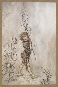 "Herra, mitä typeriä nämä kuolevaiset ovat!" Kiekko. Kohtaus Kesäyön unelmasta. tekijältä Arthur Rackham