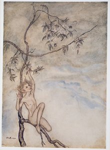 Merrily, merrily shall I live now under the blossom that hangs on the bough, kuvitus teoksesta William Shakespeares Myrsky, pub. 1926 tekijältä Arthur Rackham