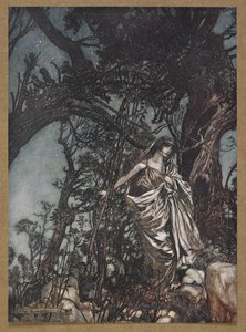 Ei koskaan niin väsynyt, ei koskaan niin surussa. Kohtaus Kesäyön unelmasta. tekijältä Arthur Rackham