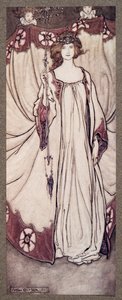 Queen Mab, joka hallitsee puutarhoja .., Peter Panin Kensington Gardensissa kirjoittaja J M Barrie (1860 - 1937), pub. 1906 tekijältä Arthur Rackham