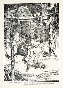 Nuotion ympärillä hyppi sanoinkuvaamattoman naurettava pikkumies, hyppi yhdellä jalalla ja lauloi Grimmin veljesten saduista, pub. 1909