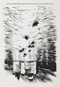 Soutuveneet joella lähestymässä linnaa yöllä. tekijältä Arthur Rackham