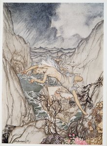 Kuninkaan laiva on turvallisesti satamassa, kuvitus William Shakespearen Myrsky, pub. 1926