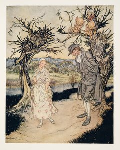 Sauntering along in the Twilight..., kirjasta The Legend of Sleepy Hollow, kirjoittanut Washngton Irving (1783 - 1859), kust. 1928 tekijältä Arthur Rackham