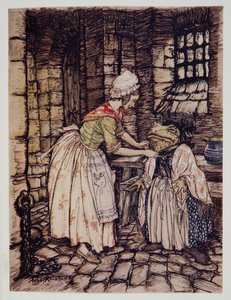 Hän järjesti huivin ammattitaidolla ja sidoi ruosteisen konepellin nauhat hänen leuan alle, Kenneth Grahamen (1859 - 1932) pubista Wind in the Willows. 1940 tekijältä Arthur Rackham