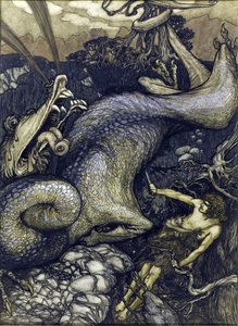 Siegfried the Dragon Slayer - Sigurd the Dragon Slayer kirjoittanut Rackham, Arthur (1867-1939) tekijältä Arthur Rackham