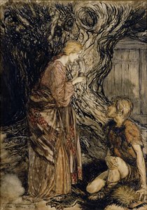 Siegmund ja Sieglinde, Kuvitus Rhinegoldista ja Valkyriestä Richard Wagner, Heinemann, 1910 (kynä ja muste wc:llä paperilla) tekijältä Arthur Rackham
