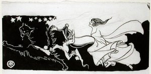 Starlight Frolics (kynä ja muste paperille) tekijältä Arthur Rackham