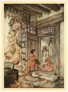 Ottaen linnan avaimet Jack avasi kaikki ovet Englannin Fairy Tales -pubista. 1922. tekijältä Arthur Rackham