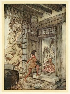 Ottaen linnan avaimet Jack avasi kaikki ovet Englannin Fairy Tales -pubista. 1922 tekijältä Arthur Rackham