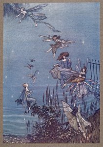 The Fairies of the Serpentine, kirjoittanut Peter Pan Kensington Gardensissa, kirjoittanut J M Barrie (1860 - 1937), pub. 1906 tekijältä Arthur Rackham